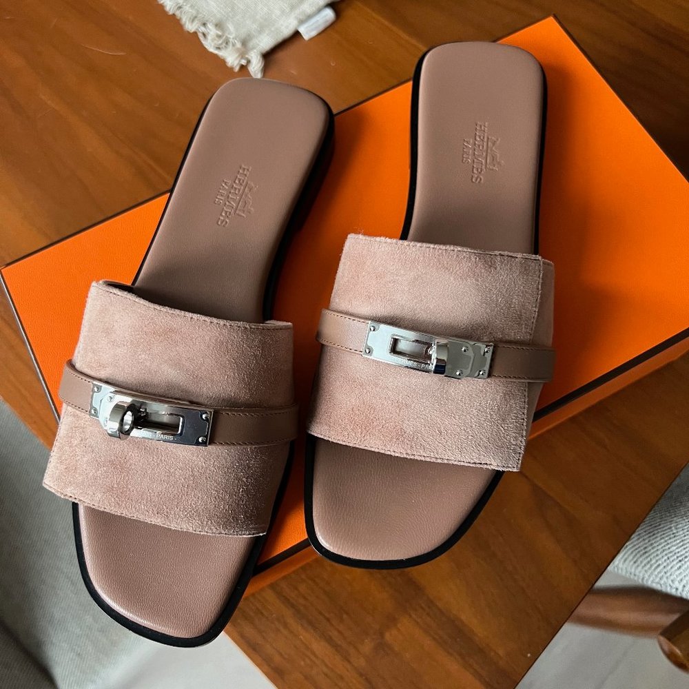 Hermes Rose Perle Giulia Sandals Sz 36 - Brand New